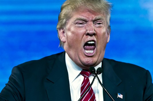 Republican Presidential candidate Trump reacts as he speaks at the 2015 FreedomFest in Las Vegas